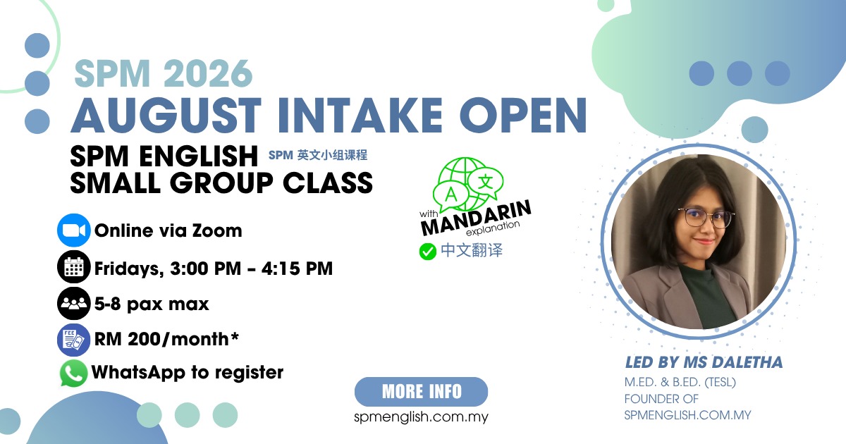 August Intake Open: SPM English Small Group Class